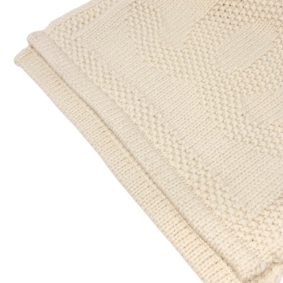 CHANEL Vintage CC Logo Knit Scarf Wrap Accessory Cream Wool Stitch [106358] - Picture 7 of 10